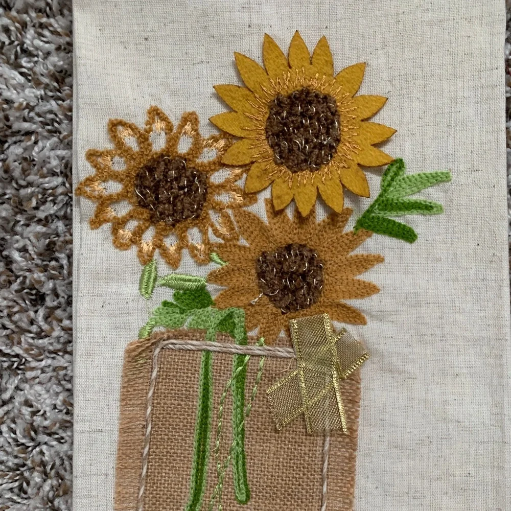 Tahari Pretty Sunflower Kitchen Towels Flower Embroidery Southern Decor Set of 2